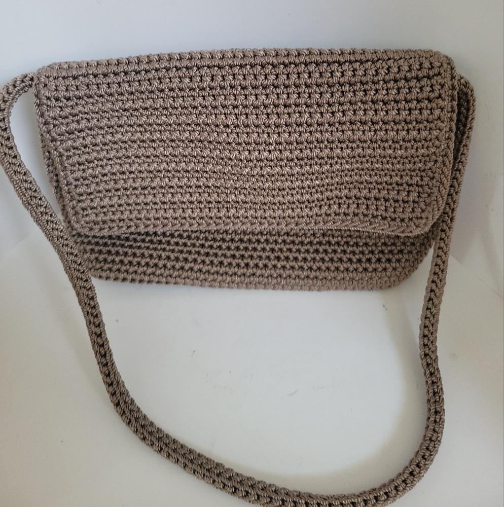 Vintage Spring 2001 beige crochet baguette shoulder bag by The Sak Crochet